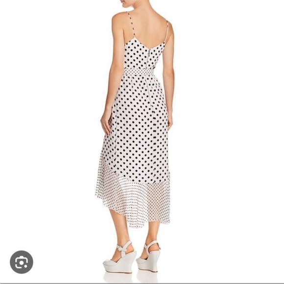 Alice and Olivia Mable Midlength Ruffle Mock Wrap Dress Polka Dot Black White 6 - Picture 13 of 15